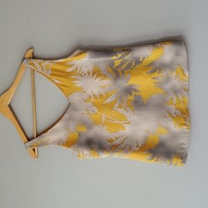 Mint Velvet Yellow Black White Floral V-Neck Back Sleeveless Tank Top Womens 8